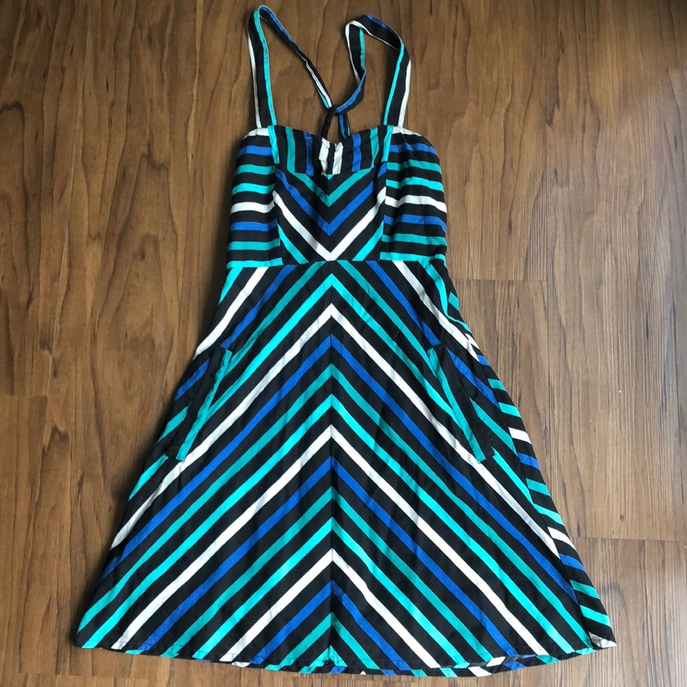 Chevron Striped Criss Cross Back Dress